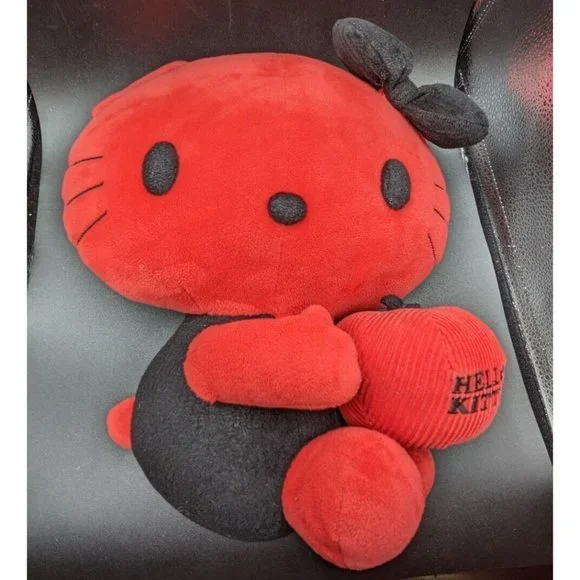 Big Large Sanrio Hello Kitty Plush Stuffed Doll Red Black Apple ~ Rare, HTF